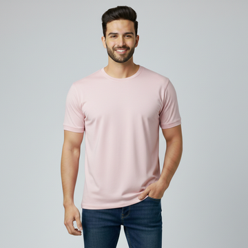 Baby Pink Simple Plain T-Shirt For Mens