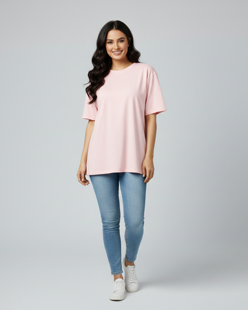 Oversized Fit Casual Streetwear Tee - Baby Pink