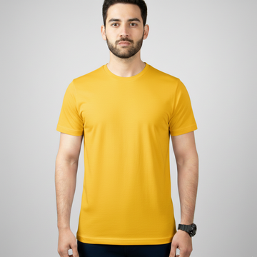 Yellow Simple Plain T-Shirt For Mens