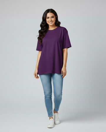 Oversized Fit Casual Streetwear Tee - Purple