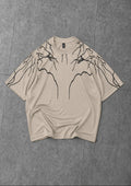 Beige oversized t-shirt with clean lightning design for modern outfit