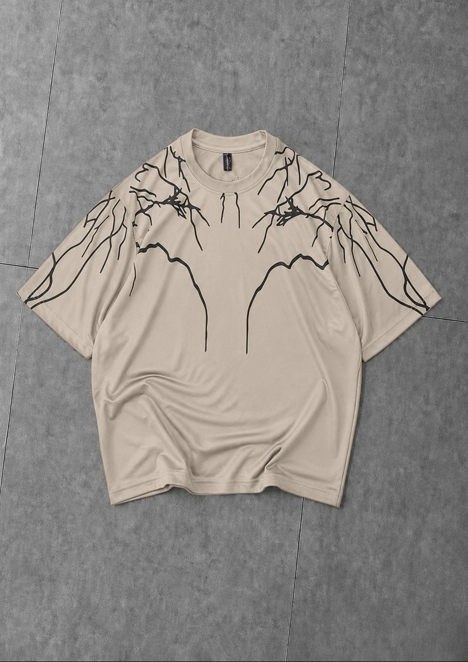 Beige oversized t-shirt with clean lightning design for modern outfit