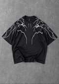 Black oversized t-shirt with bold lightning graphic print for streetwear style