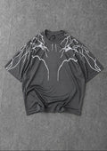 Grey oversized t-shirt with stylish lightning design for casual wear
