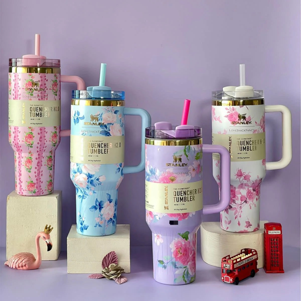 Stainless Steel Flower Design Tumbler With Lid, Vacuum Insulated Car Mug