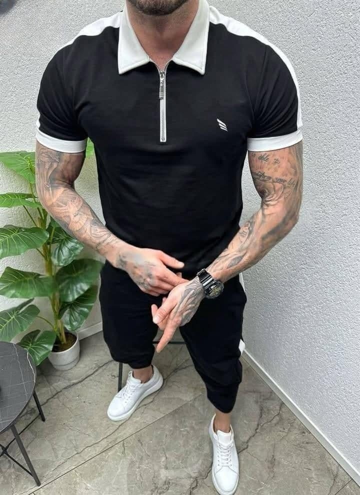 Contrast collar Stripe Zip style Tracksuit