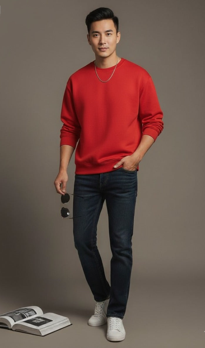 Men's Red Plain Sweatshirt