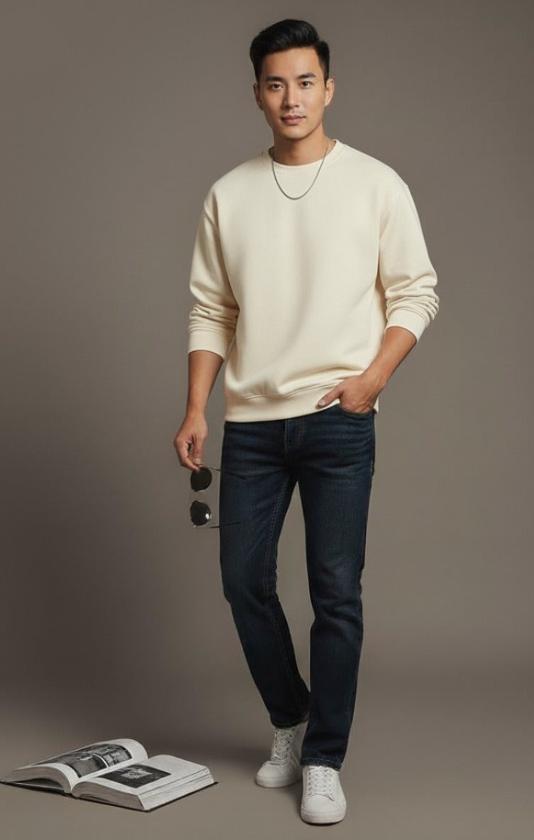 Men's Cream Plain Sweatshirt