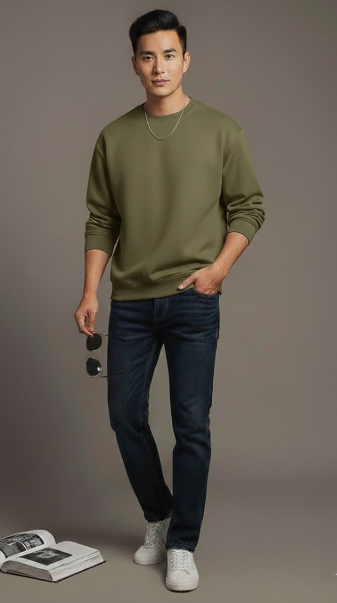 Men's Olive Plain Sweatshirt
