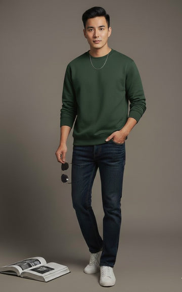 Men's Green Plain Sweatshirt