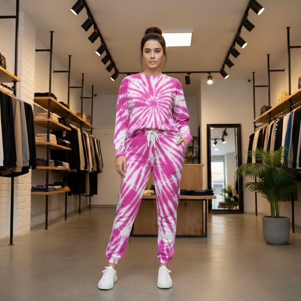 Unisex Tie & Dye Tracksuit sweatshirt & Trouser - Pink