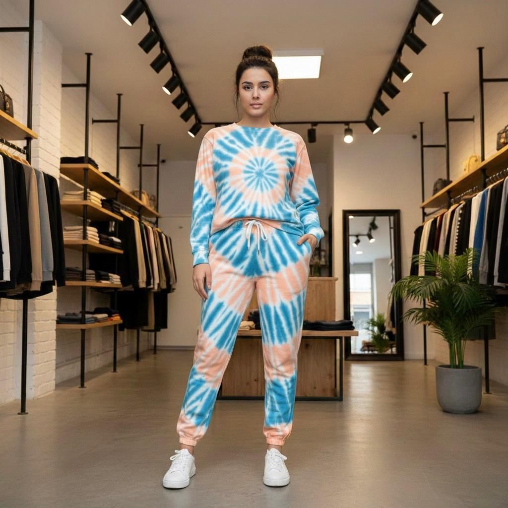 Unisex Tie & Dye Tracksuit sweatshirt & Trouser - Peach & Blue