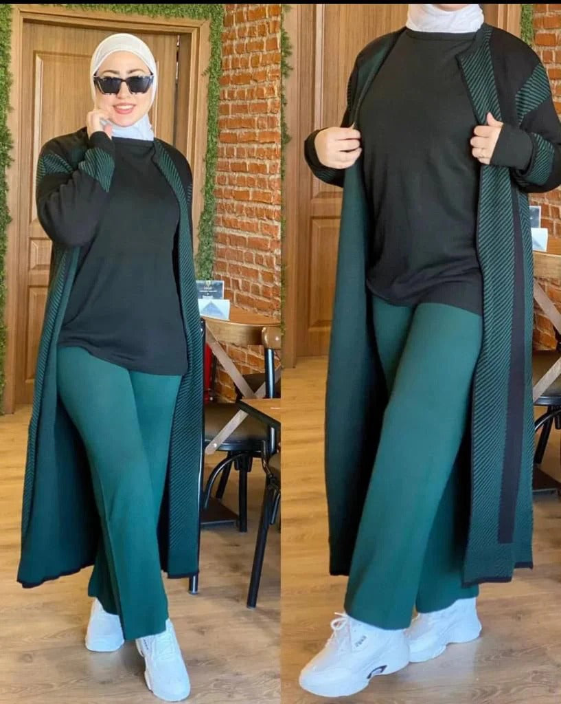 3 Pcs Winter Fleece Long Cardigan Outfit