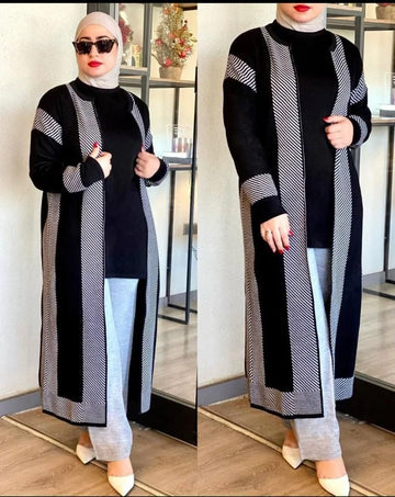 3 Pcs Winter Fleece Long Cardigan Outfit