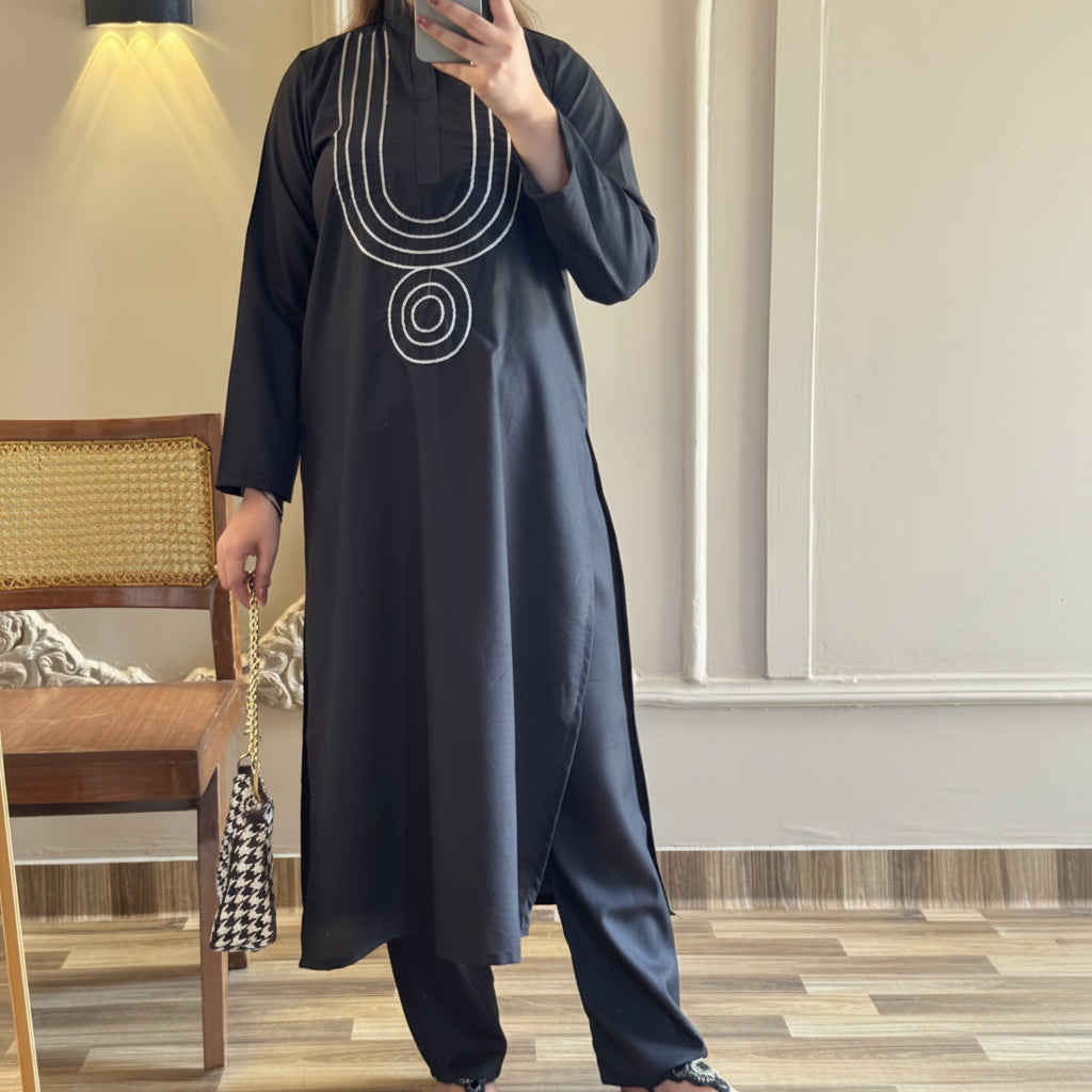 Black long Embriodered 2pc
