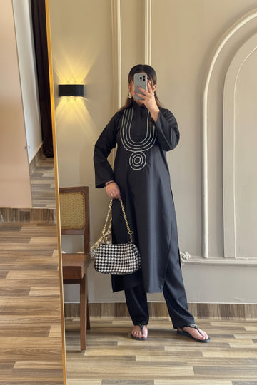 Black long Embriodered 2pc