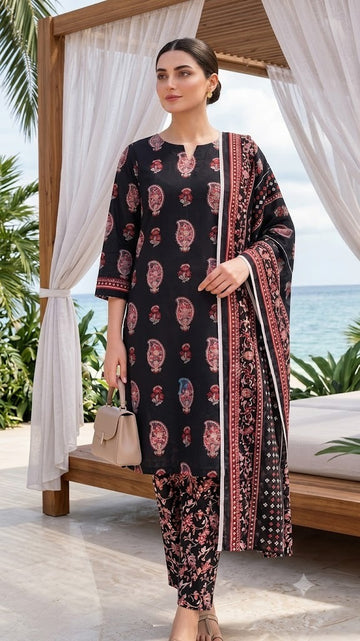 Keyseria Unstitched Printed Lawn 3 Piece Suit