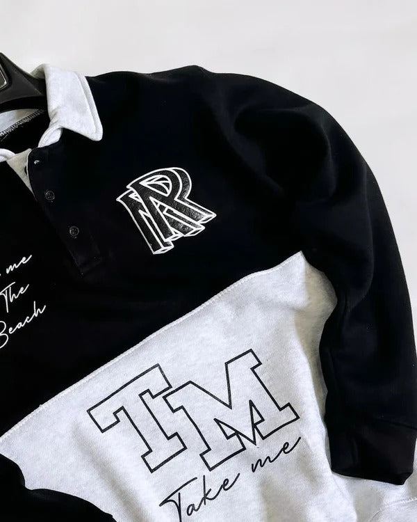 Polo Letter Printed Winter SweatShirt For Mens & Boys (Black & Ash Grey)